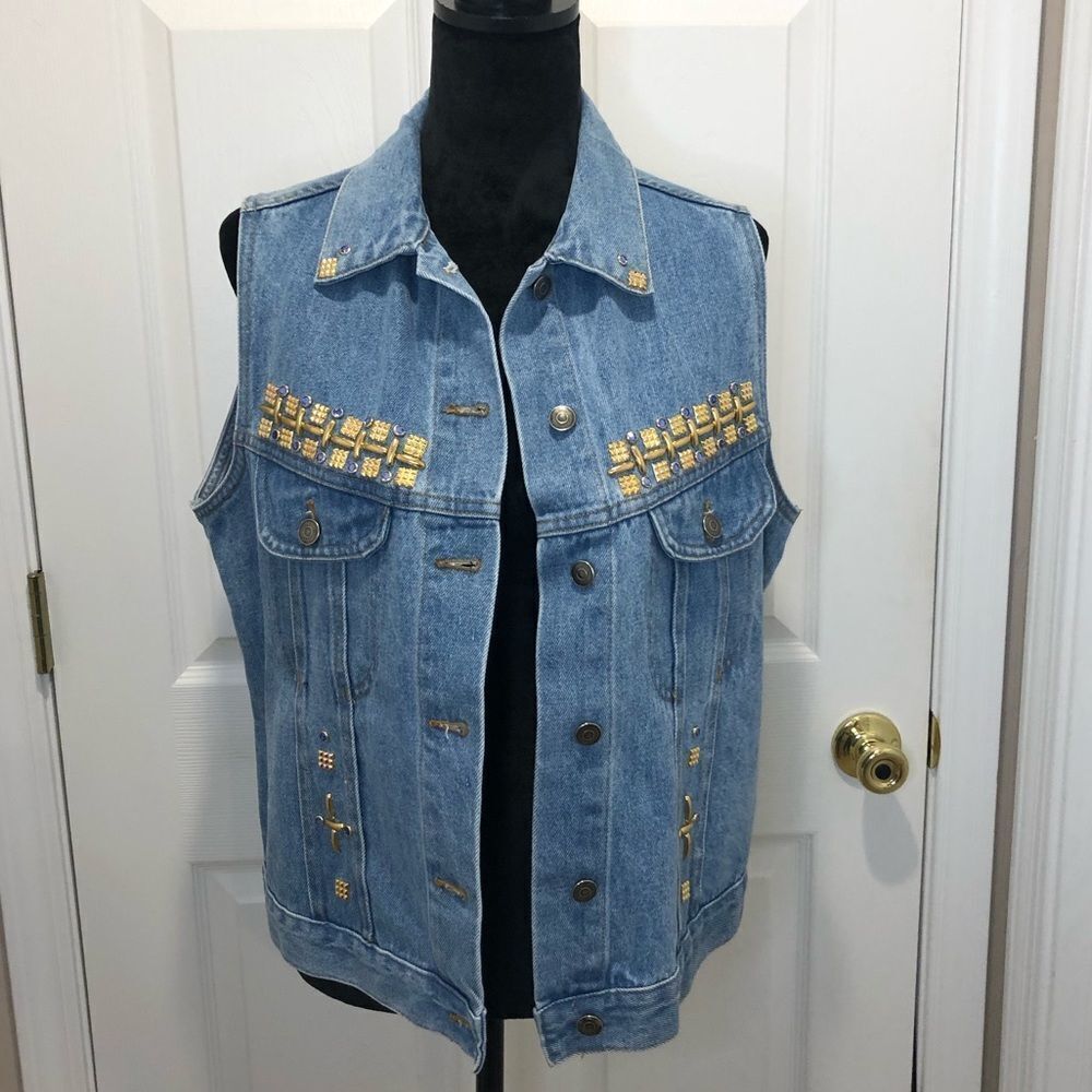 Vintage Boom Boom Classic Original gold studded denim vest